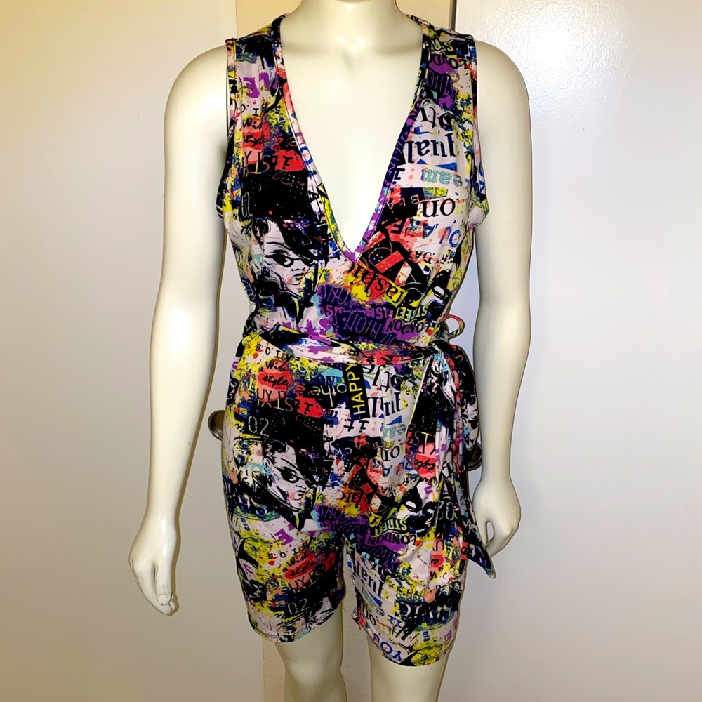 Graphs Print Romper w/ Belt